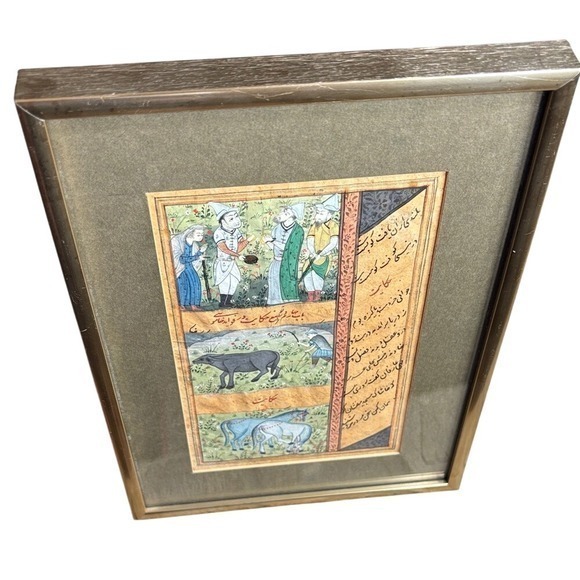 Indo-Persian Miniature Painting w/ Hunting Scene & Animals Framed Art RARE - Picture 2 of 14
